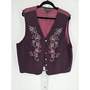 Carole Little II Women Purple Sleeveless Floral Embroidered V-neck Vest Size 14W